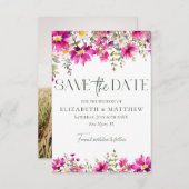 Elegant Helder Roze Wildbloemen Foto Bruiloft Save The Date (Voorkant / Achterkant)