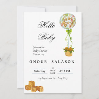 Elegant Hello Baby Balloon Shower Invitation