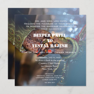 Elegant Henna Indian Wedding Invitation Kaart