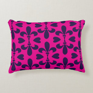 Elegant Heraldic Fleur-de-Lys Pink Blue, gebarente Accent Kussen