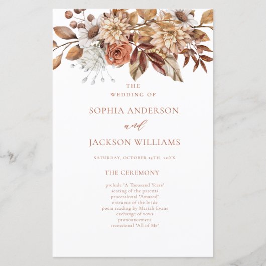 Elegant herfst bloem bruiloftsprogramma (Voorkant)