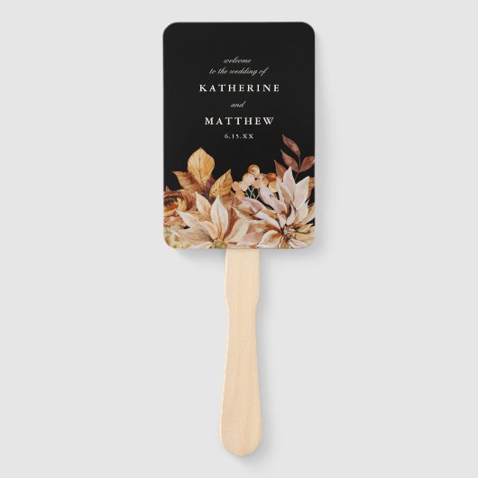 Elegant herfst bloemenzwart bruiloft programma handwaaier (Voorkant)