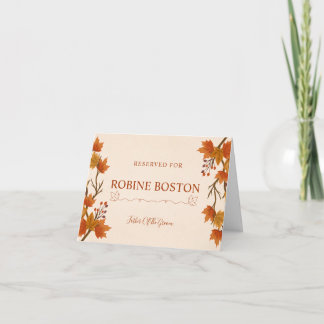 Elegant Herfst Esdoren Bruiloft Tafel Sign Kaart