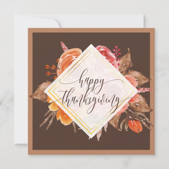 Elegant Herfst Floral Script Happy Thanksgiving Ca (Voorkant)