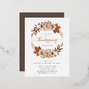 Elegant Herfst Floral Thanksgiving Dinner Gold Folie Uitnodiging Briefkaart