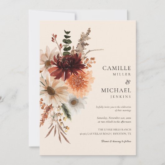 Elegant Herfst Floral Wedding Invitation Kaart (Voorkant)