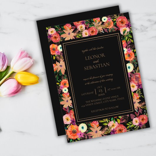 Elegant Herfst Floral Wedding Invitation Kaart