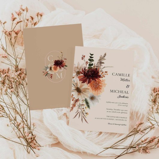 Elegant Herfst Floral Wedding Invitation Kaart