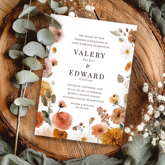 Elegant Herfst Floral Wedding Kaart