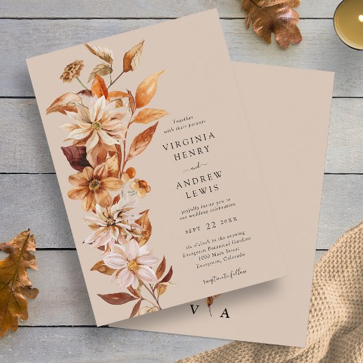 Elegant Herfst Floral Wedding Kaart