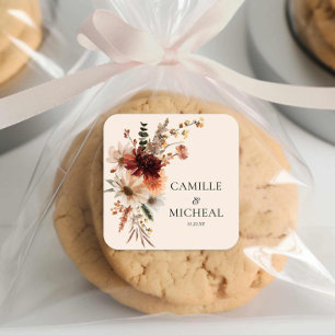 Elegant Herfst Floral Wedding Vierkante Sticker