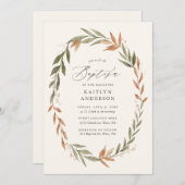 Elegant Herfst Greenery Wreath Baptisme Kaart (Voorkant / Achterkant)