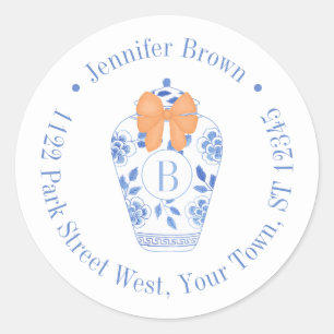 Elegant Herfst Monogram Bow Retouradres Ronde Sticker