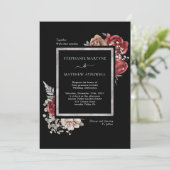 Elegant Herfst Red Rose Botanical Weddenschap Blac Kaart (Staand voorkant)