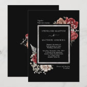 Elegant Herfst Red Rose Botanical Weddenschap Blac Kaart (Voorkant / Achterkant)