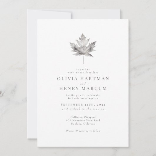 Elegant Herfst Silver Maple Leaf Wedding Kaart (Voorkant)