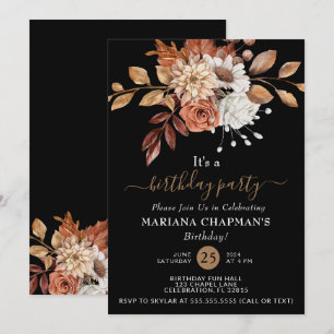 Elegant Herfst Waterverf Floral op Black Party Kaart