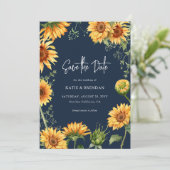 Elegant Herfst Zonnebloemen en marineverbinding Save The Date (Staand voorkant)