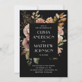 Elegant herfst zwarte florale bruiloft QR-code det Kaart (Voorkant)