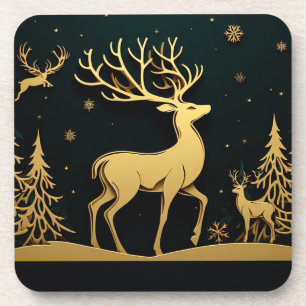 Elegant hert – Gouden bos silhouet Bier Onderzetter