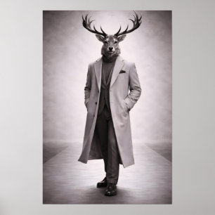 Elegant hert in op maat gemaakte jas portret poster