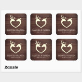 Elegant Herten Hart Rustiek Hout Bruiloft Favor Vierkante Sticker (Vel)