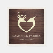 Elegant Herten Hart Rustiek Hout Bruiloft Servet (Voorkant)