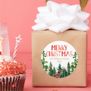 Elegant Herten Kerstmis Familienaam Ronde Sticker