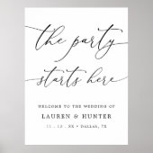 Elegant Het feest begint hier Trouwbord Poster (Voorkant)