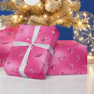 Elegant hete roze glitter diamanten patroon cadeaupapier