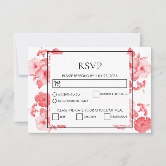 Elégant Hibiscus Hibiscus Mariage Cartes RSVP (Devant)