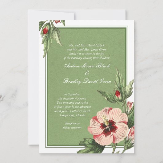 Elégant Hibiscus Vintage Faire-part de mariage flo (Devant)