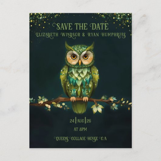 Elégant hibou fleurs mariage Invitations (Devant)