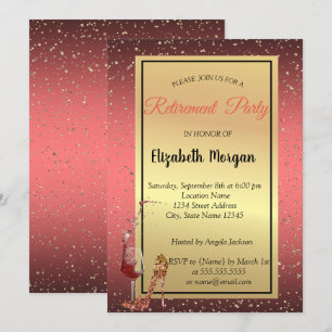 Elegant High Hiel, Wine Glass Red Retirement Party Kaart