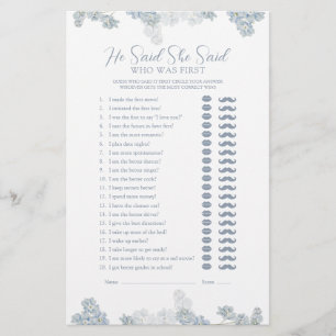 Elegant Hij zei dat ze Dusty Blue Shower spel zei