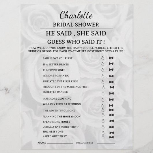 Elegant Hij zei Zij zei Bruidsuitnodiging Spel Flyer (Voorkant)