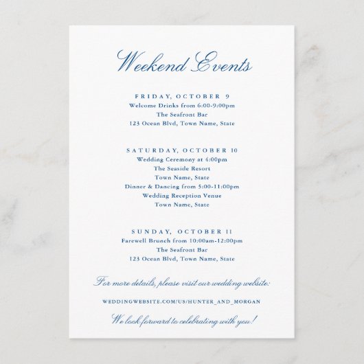 Elegant Hilton Head Weekend Evenementen Bruiloft Informatiekaartje (Voorkant)