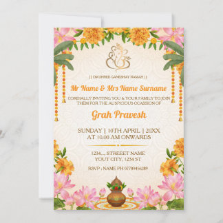 Elegant Hindu Griha Pravesh Ceremony Invitation Kaart