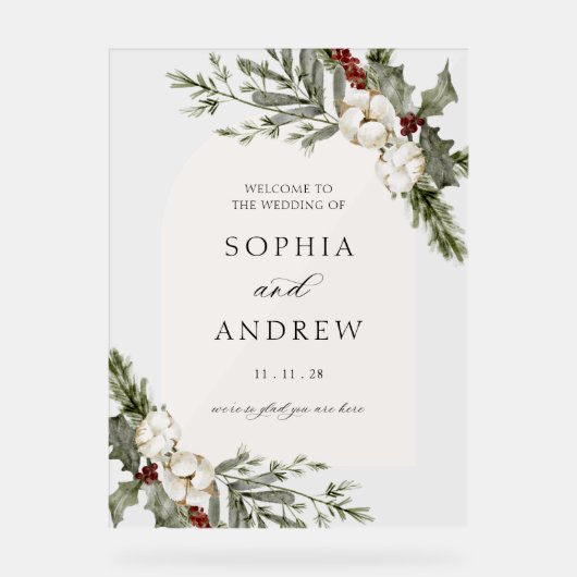 Elégant hiver Floral Arch Mariage Bienvenue (Recto)