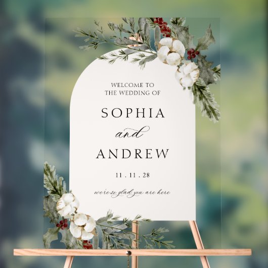 Elégant hiver Floral Arch Mariage Bienvenue (Neutre)