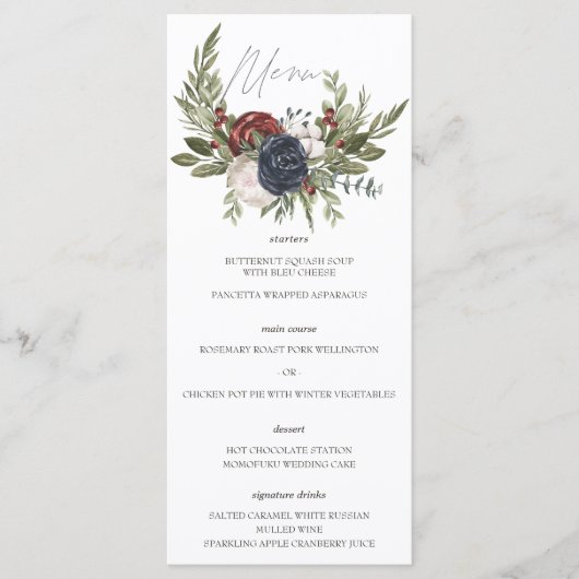 Elégant hiver Floral Boho Botanical Mariage Menu (Devant)