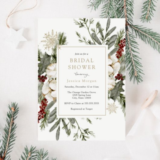 Elégant hiver Floral Bridal Shower Invitation