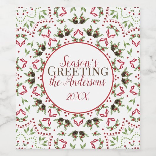 Elegant Holiday Artistic Greenery Familie Kerst Wijn Etiket (Enkel label)