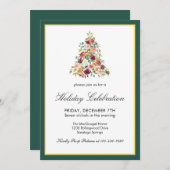 Elégant Holiday Floral Tree Party Invitation (Devant / Derrière)