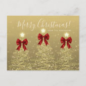 Elegant Holiday Gold Christmas Trees w/ Red Bows Briefkaart (Voorkant)