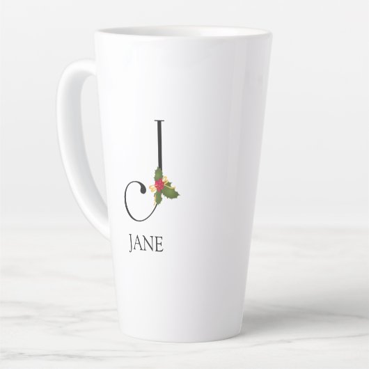 Elegant Holiday Monogram Initiaal J en Naam Latte Mok (Linkerhoek)