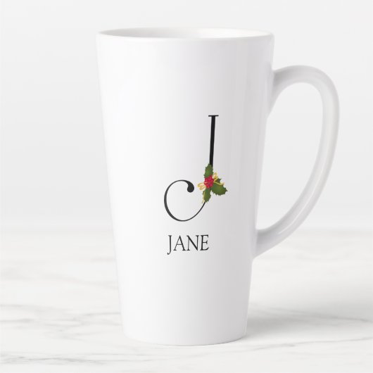 Elegant Holiday Monogram Initiaal J en Naam Latte Mok (Rechts)