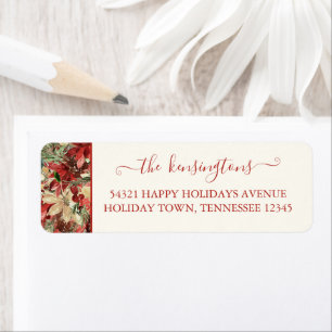 Elegant Holiday Poinsettia Kerstadres Etiket