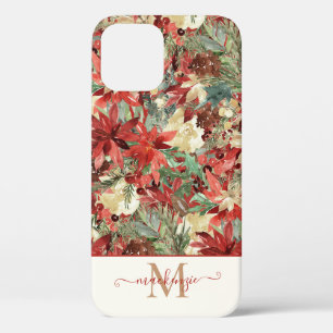 Elegant Holiday Poinsettia kerstmonogram iPhone 12 Hoesje
