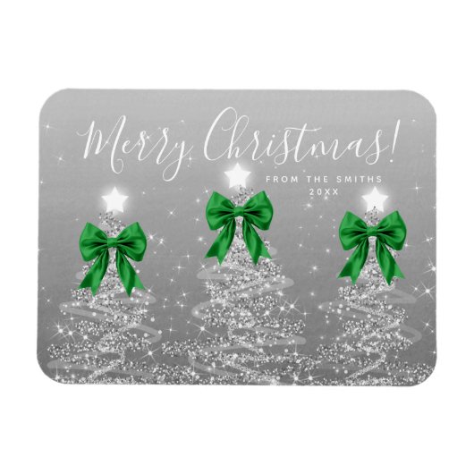 Elegant Holiday Silver Christmas Trees Green  Magneet (Horizontaal)